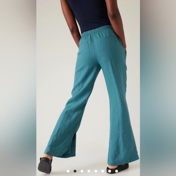 Athleta Retreat Wide Leg Linen Pants Size 14 Borealis Blue Straight Leg Resort - Picture 8 of 14